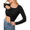CUPSHE Womens Long Sleeve Shirts Built in Bra Casual Knit Tops Fall Fashion 2025 Round Neck Basic Crop Tops(Black)