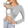CUPSHE Womens Long Sleeve Shirts Built in Bra Casual Knit Tops Fall Fashion 2025 Round Neck Basic Crop Tops(Stripe)