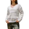 CUPSHE Women’s Long Sleeve Sweater 2024 Fall Knit V Neck Striped Pullover Tops(Beige)