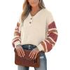 CUPSHE Womens Long Sleeve V Neck Sweaters Loose Knit Striped Button Up Chunky Oversized Pullover Sweater(Beige)