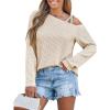 CUPSHE Womens Long Sleeves Knit Asymmetrical Blouse One Shoulder Casual Blouse Tee Top Shirts(White)
