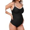 CUPSHE Women’s Maternity One Piece Swimsuit Adjustable Strap Ruched Shell Stitched Back Cutout Bathing Suit for Pregnancy(Black)