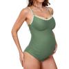 CUPSHE Women’s Maternity One Piece Swimsuit Adjustable Strap Ruched Shell Stitched Back Cutout Bathing Suit for Pregnancy(Grey Green)