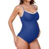 CUPSHE Women’s Maternity One Piece Swimsuit Adjustable Strap Ruched Shell Stitched Back Cutout Bathing Suit for Pregnancy(Navy Blue)