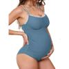 CUPSHE Women’s Maternity One Piece Swimsuit Adjustable Strap Ruched Shell Stitched Back Cutout Bathing Suit for Pregnancy(Slate Blue)
