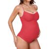 CUPSHE Women’s Maternity One Piece Swimsuit Adjustable Strap Ruched Shell Stitched Back Cutout Bathing Suit for Pregnancy(Strawberry Red)