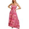 CUPSHE Women’s Maxi Dress Floral Print Twisted V Neck Sleeveless Long Dress Summer Casual Dress(Cranberry Pink)