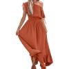 CUPSHE Women’s Maxi Dresses Casual Summer Sundress Sleeveless Smocked One Shoulder Ruffled Long Beach Formal Dress(Brown)