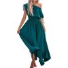 CUPSHE Women’s Maxi Dresses Casual Summer Sundress Sleeveless Smocked One Shoulder Ruffled Long Beach Formal Dress(Teal)