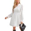 CUPSHE Womens Mini Dresses V Neck Long Sleeve Ruffled Hollow Out Lace Casual Fall Outfit Party Short Weddding Guest Dress(White)