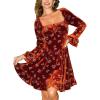CUPSHE Womens Mini Fall Dresses Velvet Square Neck Casual Long Sleeve Floral Short Ruffled Party Outfit Flowy Cocktail Dress(Burnt Orange)