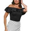 CUPSHE Womens Off Shoulder Tops Short Sleeves Backless Ruffled Trim Shirts S-XL(Black)
