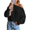 CUPSHE Womens Off The Shoulder Sweaters Long Sleeve Lightweight Knit Casual Pullover Sweater Tops(Black)