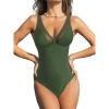 CUPSHE Women’s One Piece Swimsuit Bathing Suit Plunging V Neck Wide Adjustable Straps Mesh(Olive Green)