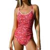 CUPSHE Women’s One Piece Swimsuit Bathing Suit Scoop Neck Back Tie Shell Stitch Ruched Swimwear(Red Paisley)