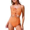CUPSHE Women’s One Piece Swimsuit Bathing Suit Scoop Neck Lace Up Cut Out Monokini Textured Adjustable Straps(Orange)