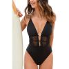 CUPSHE Women’s One Piece Swimsuit Deep V Neck Bathing Suit Back Self Tie Mesh Ruching Adjustable Straps(Black)