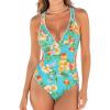 CUPSHE Women’s One Piece Swimsuit Deep V Neck Bathing Suit Cutout Crisscross Back Adjustable Straps Self Tie Stitching(Turquoise Blue/Orange Floral)