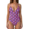 CUPSHE Women’s One Piece Swimsuit Deep V Neck Tummy Control Cutout Crossback Adjustable Straps Bathing Suit(Purple/Orange Floral)