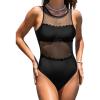 CUPSHE Women’s One Piece Swimsuit High Neck Mesh Bathing Suit Cutout Back Tie Scalloped Wide Straps(Black)