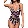 CUPSHE Women’s One Piece Swimsuit Plunging Neck V Wire Bathing Suit Crisscross Straps Adjustable Self Tie Swimwear(Black/Floral)
