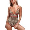 CUPSHE Women’s One Piece Swimsuit Plunging V Neck Back Hook Bathing Suit Color Block Shining(Glitter Leopard)