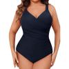 CUPSHE Women‘s One Piece Swimsuit Plus Size Tummy Control V Neck Bathing Suit Curvy Cutout Slimming(Midnight Blue)