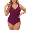CUPSHE Women‘s One Piece Swimsuit Plus Size Tummy Control V Neck Bathing Suit Curvy Cutout Slimming(Wine Red)