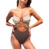 CUPSHE Women’s One Piece Swimsuit Scoop Neck Bathing Suit Cutout Color Block Crisscross Back Spaghetti Self Tie(Brown/Light Beige)