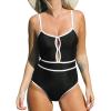 CUPSHE Women’s One Piece Swimsuit Scoop Neck Bathing Suit Keyhole Cutout Color Block Adjustable Straps Swimwear(Black/White)