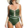 CUPSHE Women’s One Piece Swimsuit Scoop Neck Bathing Suit Keyhole Cutout Color Block Adjustable Straps Swimwear(Green/White)