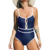 CUPSHE Women’s One Piece Swimsuit Scoop Neck Bathing Suit Keyhole Cutout Color Block Adjustable Straps Swimwear(Navy Blue/White)