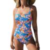 CUPSHE Women’s One Piece Swimsuit Scoop Neck Crisscross Self Tied Bathing Suit Adjustable Straps(Blue Floral)