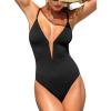 CUPSHE Women’s One Piece Swimsuit Sexy Plunging Neck V Wire Bathing Suit Adjustable Straps Spaghetti Textured Swimwear(Black)