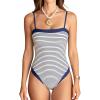 CUPSHE Women’s One Piece Swimsuit Square Neck Bathing Suit Adjustable Straps Color Block Textured Swimwear(Blue White/Stripe)