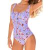 CUPSHE Women’s One Piece Swimsuit Square Neck Tie Bathing Suit Adjustable Straps Back Hook Ruching(Lavender Floral)