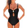 CUPSHE Women’s One Piece Swimsuit Sweetheart Neck Keyhole Bathing Suit Ruching Cutout Back Wide Straps Adjustable(Black)