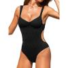 CUPSHE Women’s One Piece Swimsuit Sweetheart Neck Underwire Self Tied Textured Bathing Suit High Cut Leg Cheeky Bottom(Black)