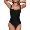 CUPSHE Women’s One Piece Swimsuit Tummy Control Bathing Suit Square Neck Front Wrap Adjustable Wide Straps(Black)
