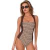 CUPSHE Women’s One Piece Swimsuit Tummy Control Color Block Bathing Suit Cutout Crisscross Back Self Tie Retro(Brown/Sandy Geo)