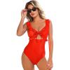 CUPSHE Women’s One Piece Swimsuit V Neck Cutout Ruffle Adjustable Straps Back Hook Bathing Suit(Solid Red)