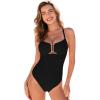 CUPSHE Women’s One Piece Swimsuit V Neck U Wire Ruffle Bathing Suit Back Self Tie Straps Ruching(Black)