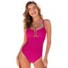 CUPSHE Women’s One Piece Swimsuit V Neck U Wire Ruffle Bathing Suit Back Self Tie Straps Ruching(Hot Pink)