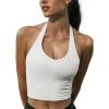 CUPSHE Womens Open Back Sports Bra Halter Crop Tops Workout Gym Fitness Bra with Removable Pads(Off-white)