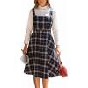 CUPSHE Women’s Plaid A Line Midi Dress Square Neck Sleeveless Adjustable Belt Casual Fall Dresses(Navy Blue)