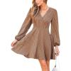 CUPSHE Women’s Plaid Fall Mini Dress V Neck Puff Sleeve Flowy A Line Ruffled Casual Dresses(Orange Plaid)