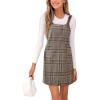 CUPSHE Women’s Plaid Overall Dress Woven Scoop Neck Sleeveless Fall Pinafore Mini Dress with Pockets(Brown)