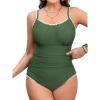 CUPSHE Women’s Plus Size One Piece Swimsuit Curvy Shell Stitched Bathing Suit Tummy Control Ruched Scoop Neck Swimwear(Deep Green)