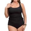 CUPSHE Women’s Plus Size Tankini Sets Scoop Neck Two Piece Swimsuits Crisscross Back Strappy Adjustable(Black)