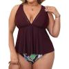 CUPSHE Women’s Plus Size Tankini Sets V Neck Two Piece Swimsuits Adjustable Wide Straps Mid Rise Self Tied(Purple/Floral)